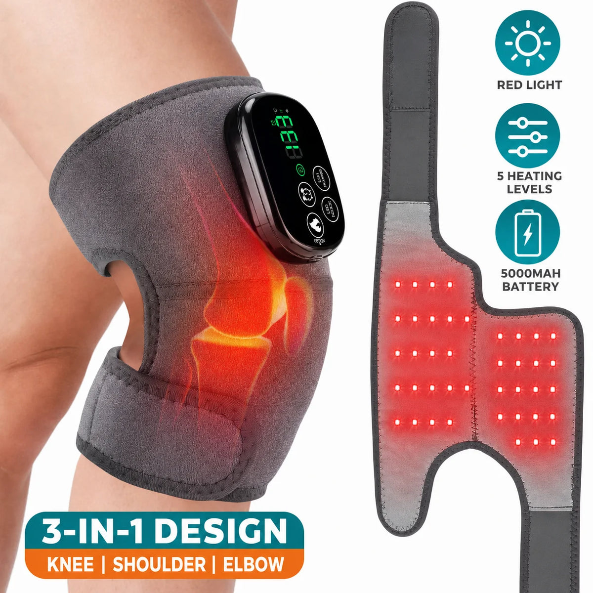 Cordless Heated Therapy Knee Brace with Red Light