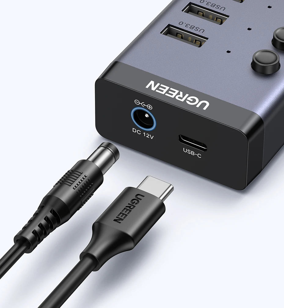 7-Port USB 3.0 Data Hub with Individual Switches and Power Adapter