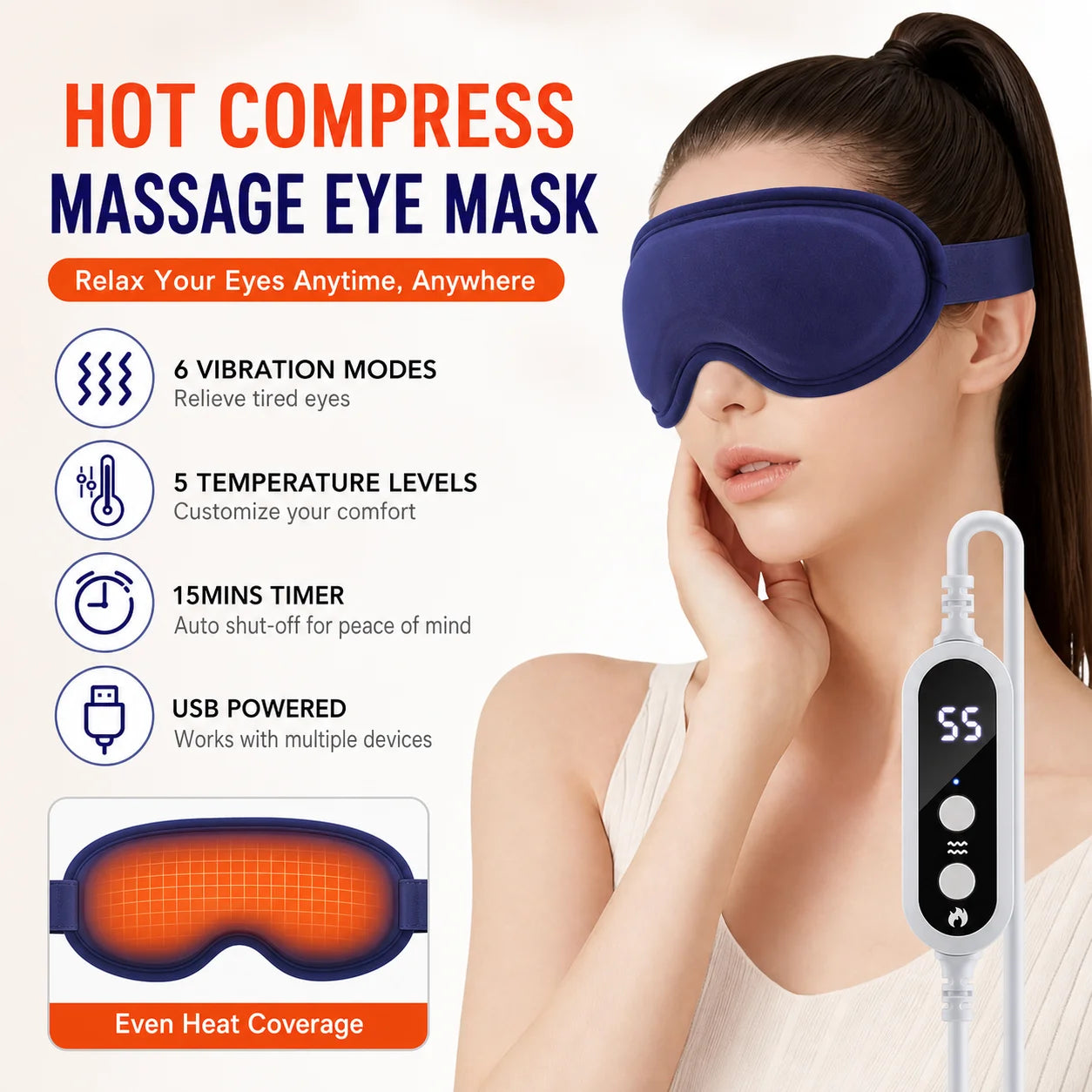 Heated Vibrating Eye Massager Mask for Relaxation - 1