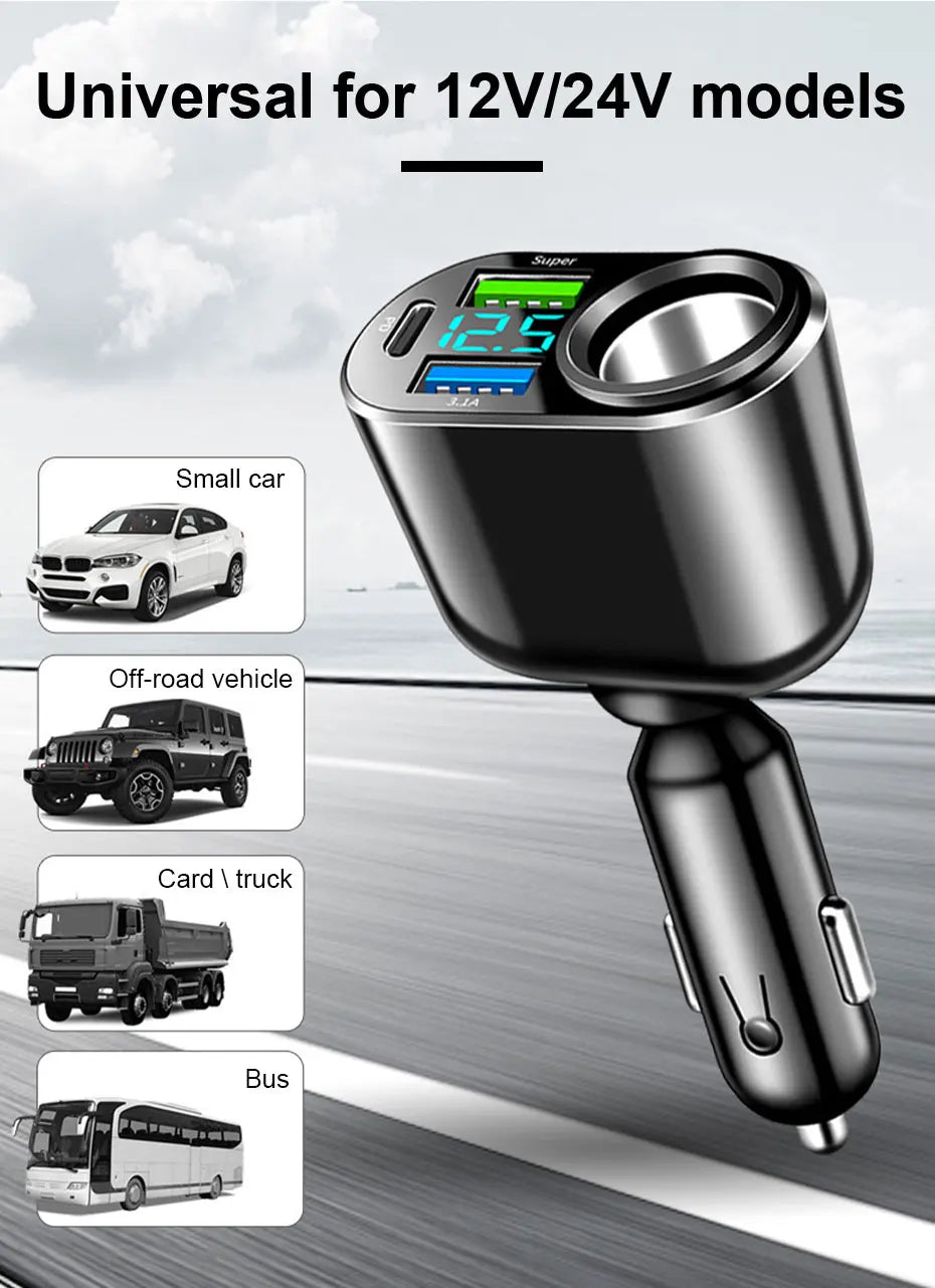 120W 4-in-1 Fast Car Charger with Dual USB and Type-C - 15