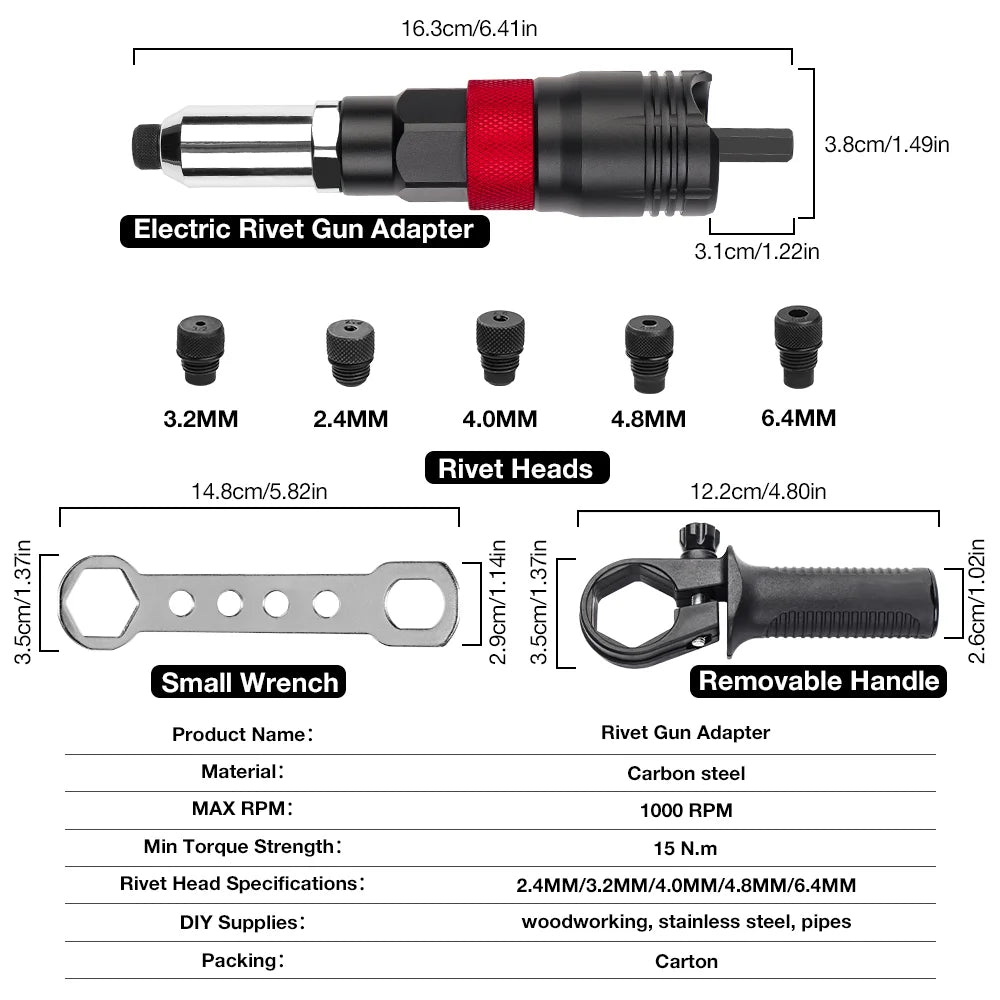 Electric Drill Rivet Gun Adapter for 2.4mm-6.4mm Rivets - 2
