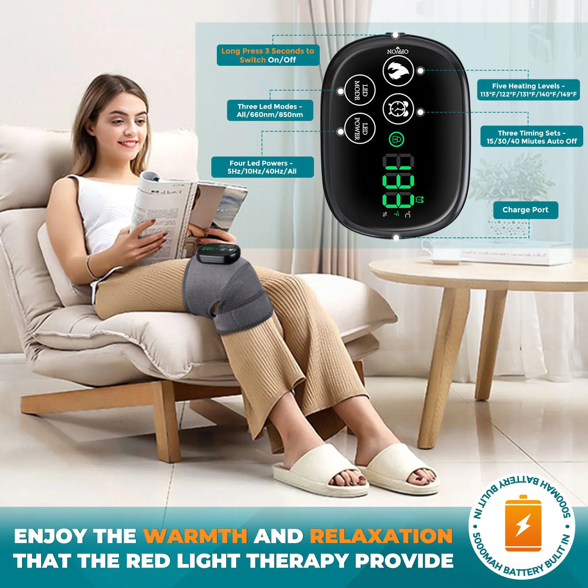 Cordless Heated Therapy Knee Brace with Red Light