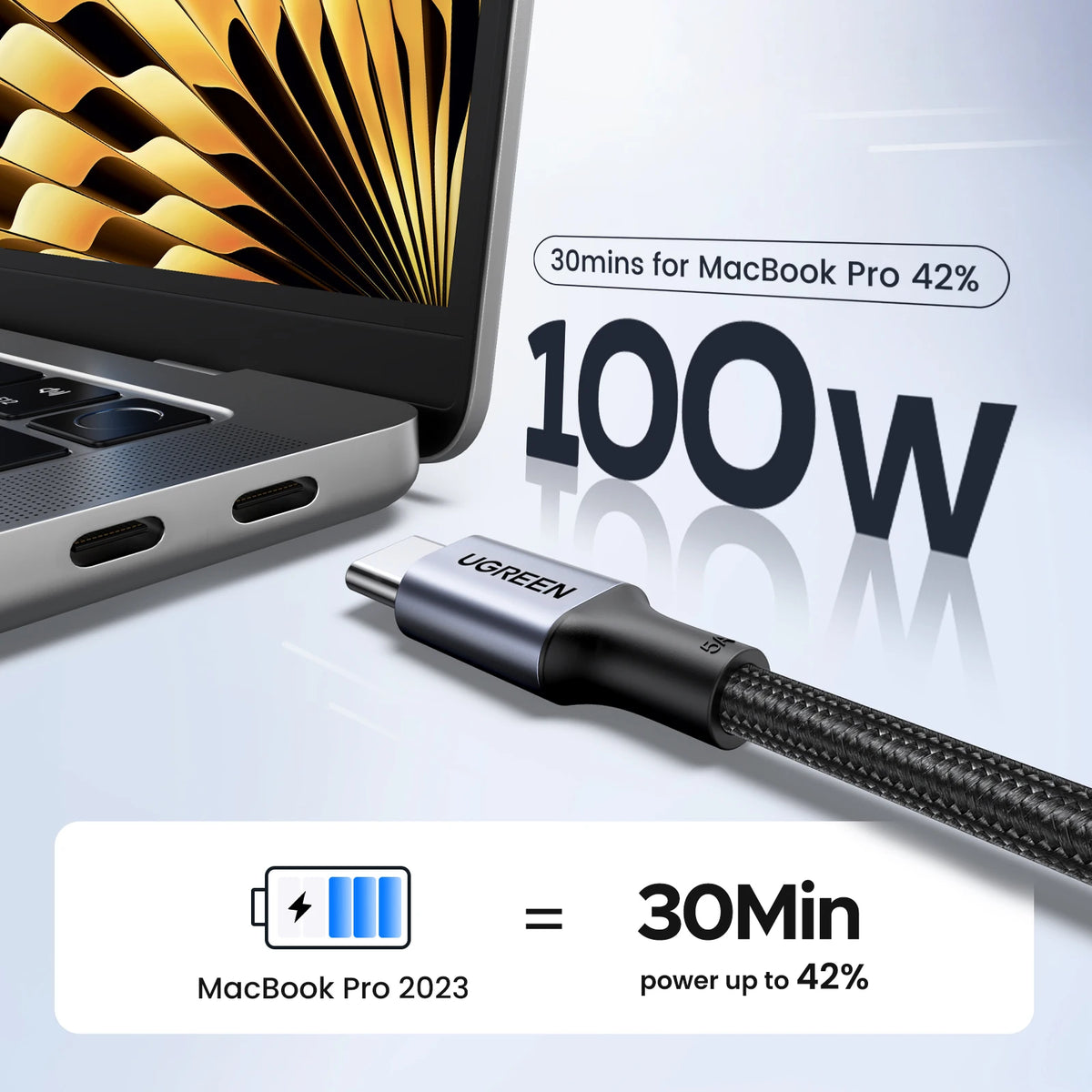 100W USB-C to USB-C Fast Charging Cable for Laptops and Smartphones