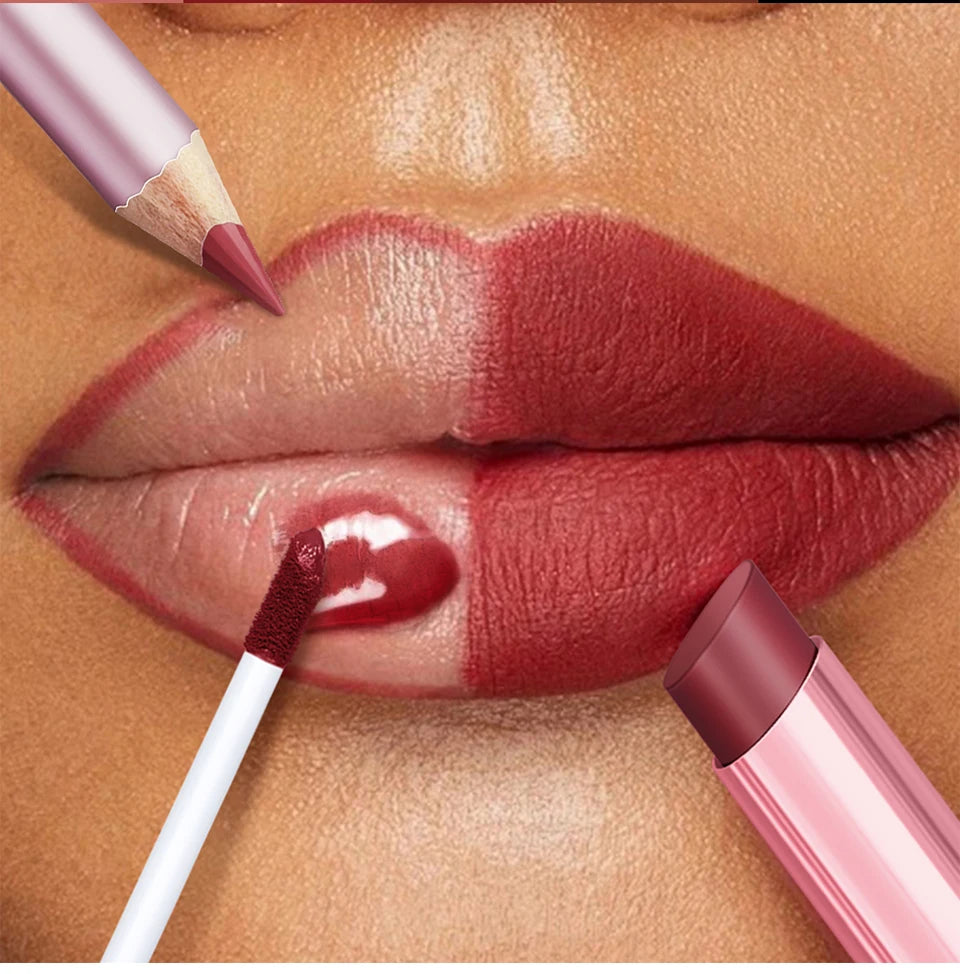 All-in-One Travel Lip Makeup Set with Liner, Lipstick, and Gloss - 13