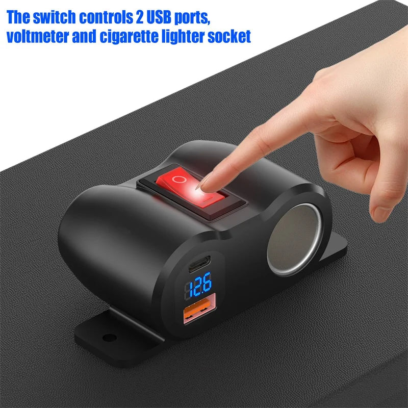 12V 24V Dual USB Fast Charger and Cigarette Lighter Socket Panel