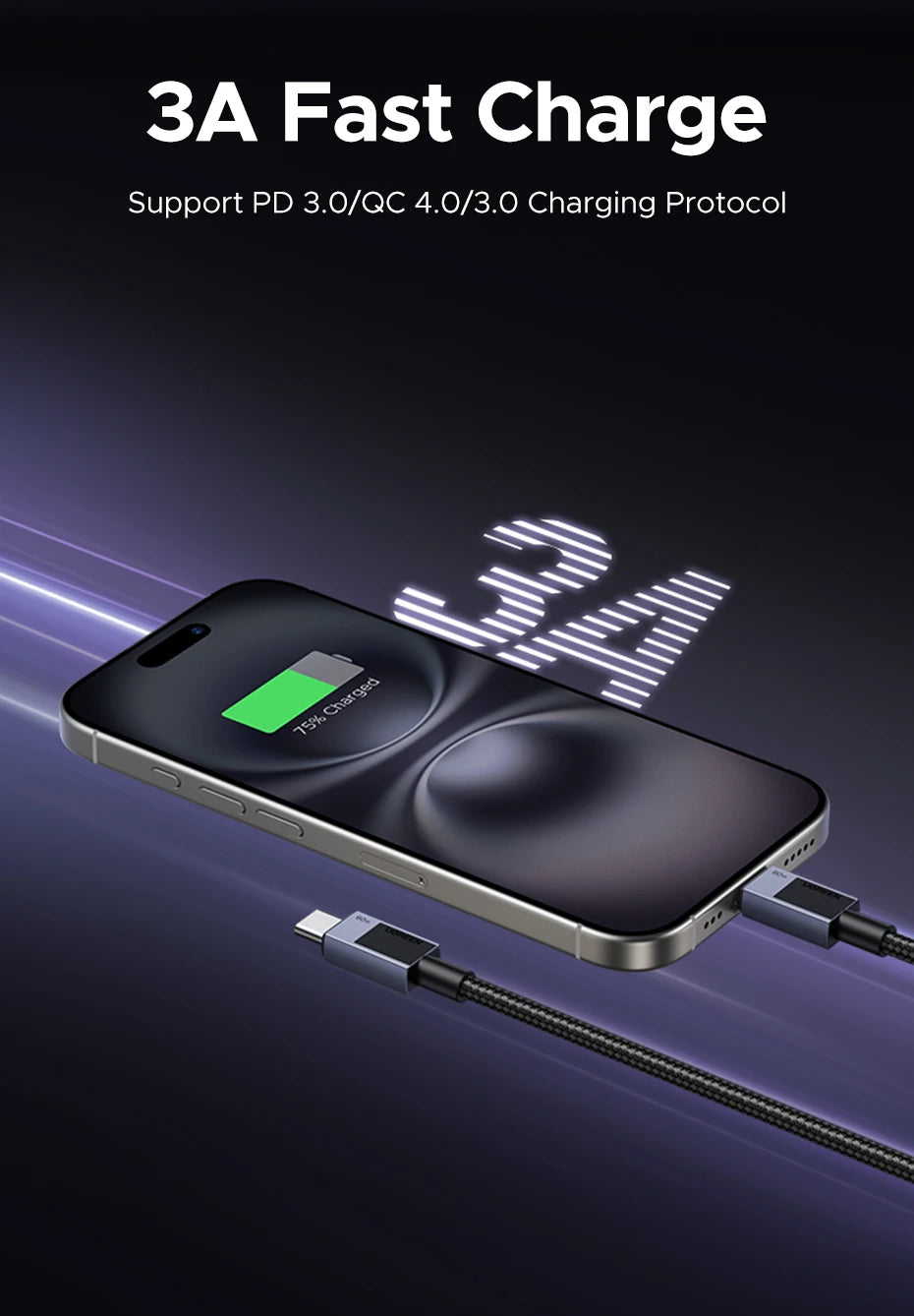 60W USB-C to USB-C Fast Charging and Data Cable - 9