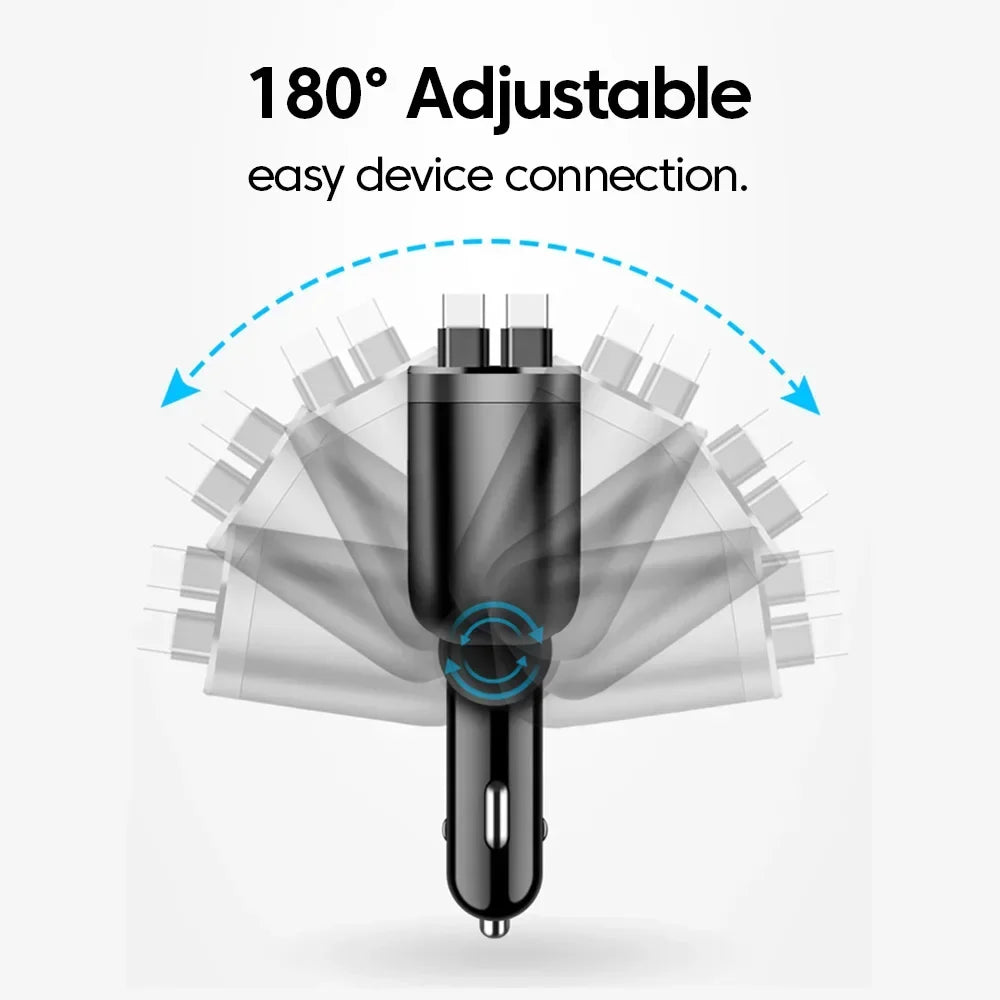 120W 5 in 1 Retractable Car Charger with Voltmeter and Starry Light