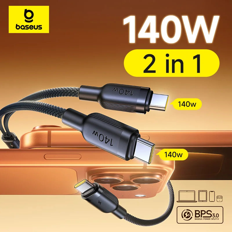 140W 2-in-1 USB-C Fast Charging Data Cable - 1