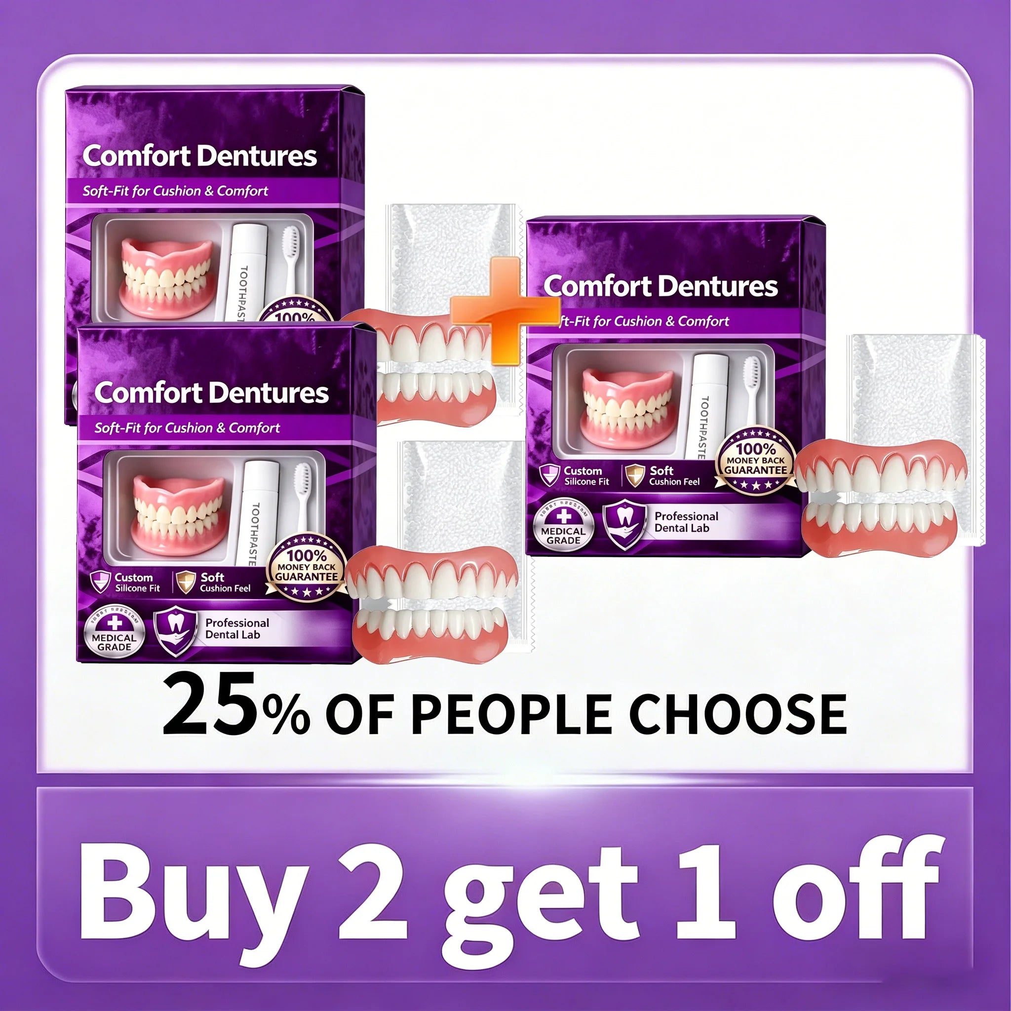 Comfort Fit Silicone Cosmetic Dentures for Natural Smile - 17