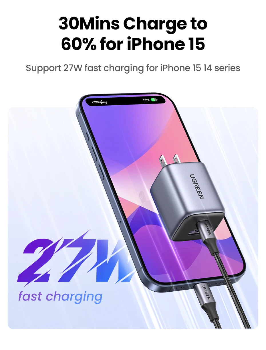 35W GaN Dual Port USB-C and USB-A Fast Wall Charger