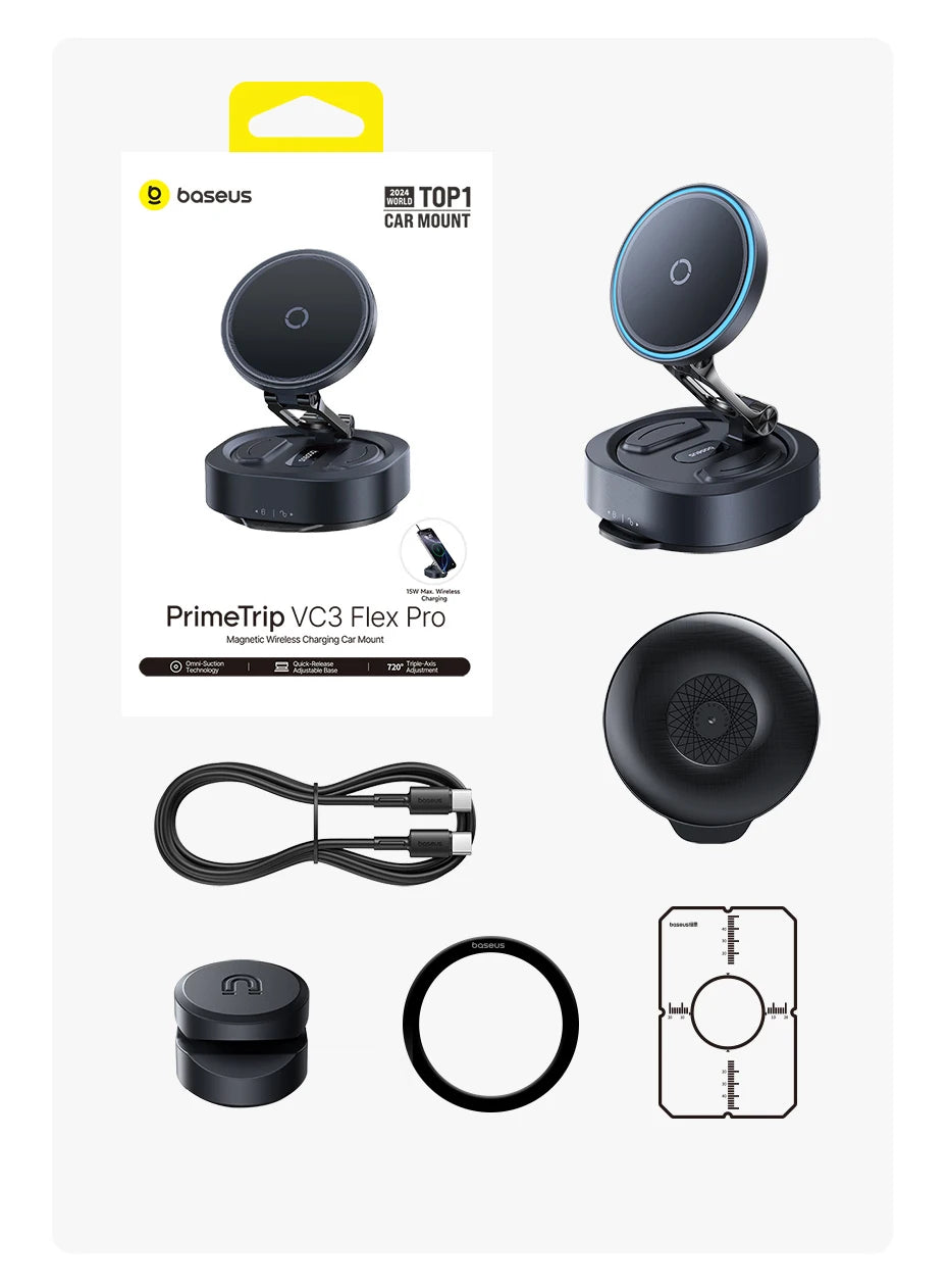 Magnetic Wireless Charging Car Mount with Vacuum Suction