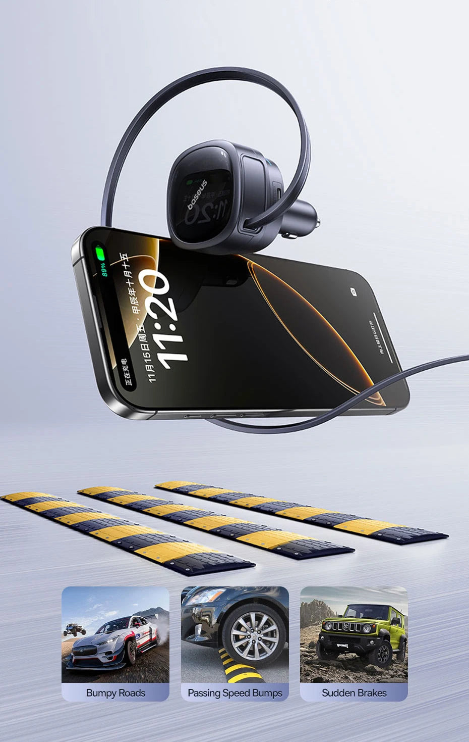 60W Retractable Fast Car Charger with 3 Ports - 15