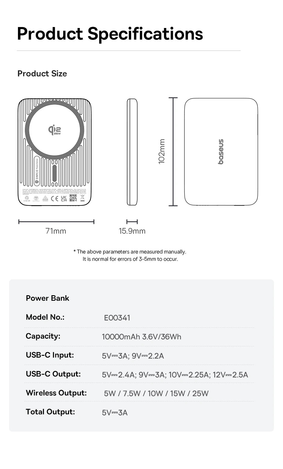 10000mAh Magnetic Wireless Power Bank with 30W Fast Charging