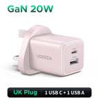 20W GaN Dual-Port USB-C and USB-A Fast Wall Charger