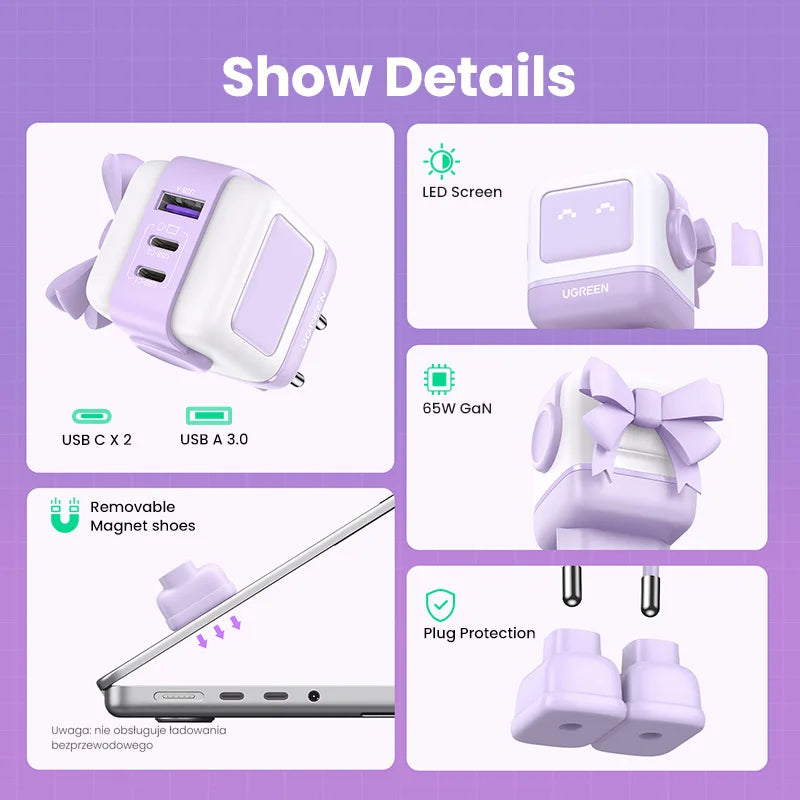 65W GaN Fast Wall Charger with Robot Display