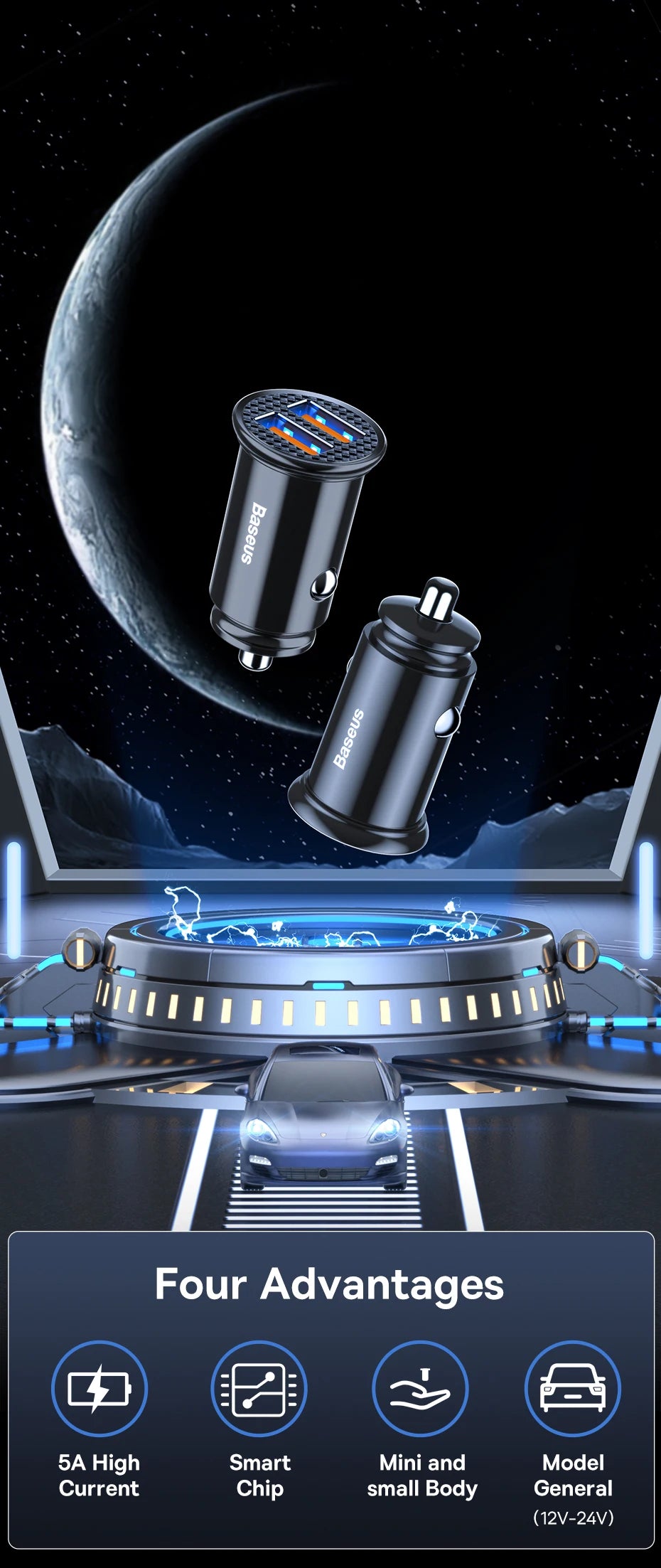 30W Dual Port Fast Car Charger USB and Type-C