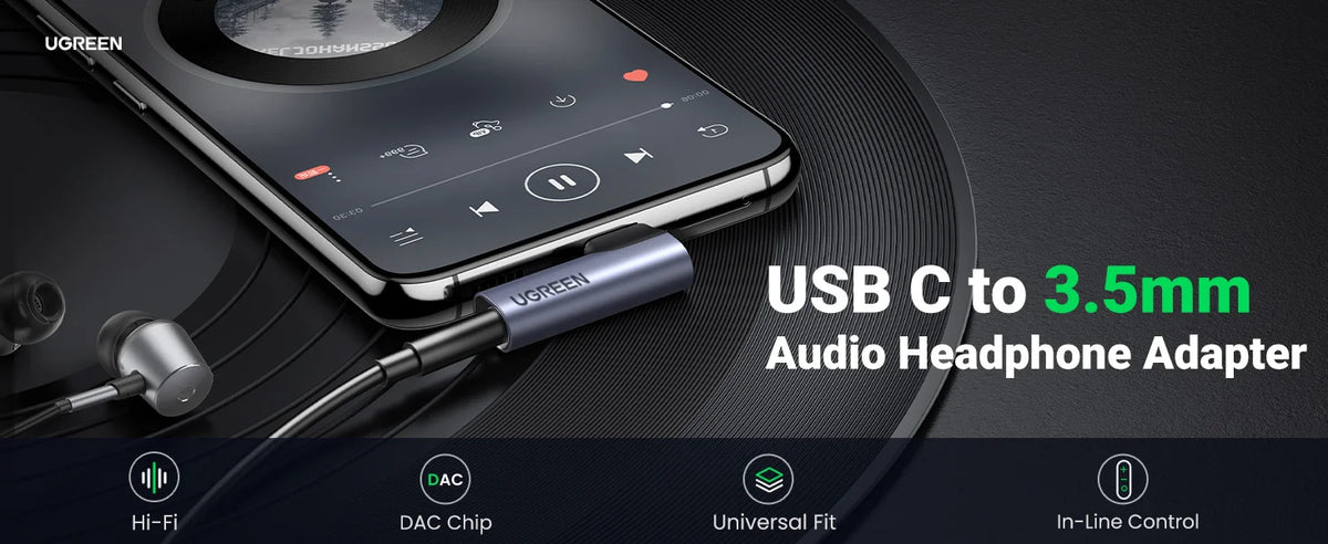 USB-C to 3.5mm Headphone Adapter with DAC Chip
