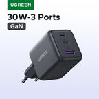30W GaN Fast Wall Charger with 3 Ports for Smartphones and Tablets