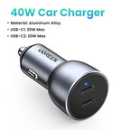 36W Dual Port USB-C PD Fast Car Charger