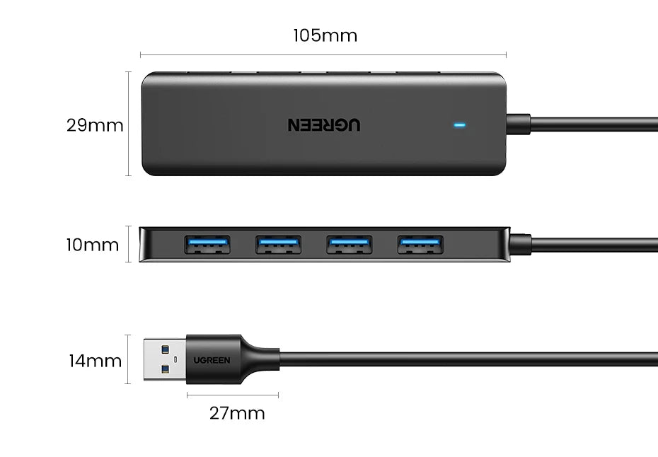 4-Port USB 3.0 Data Hub Splitter for Laptops and Desktop PCs