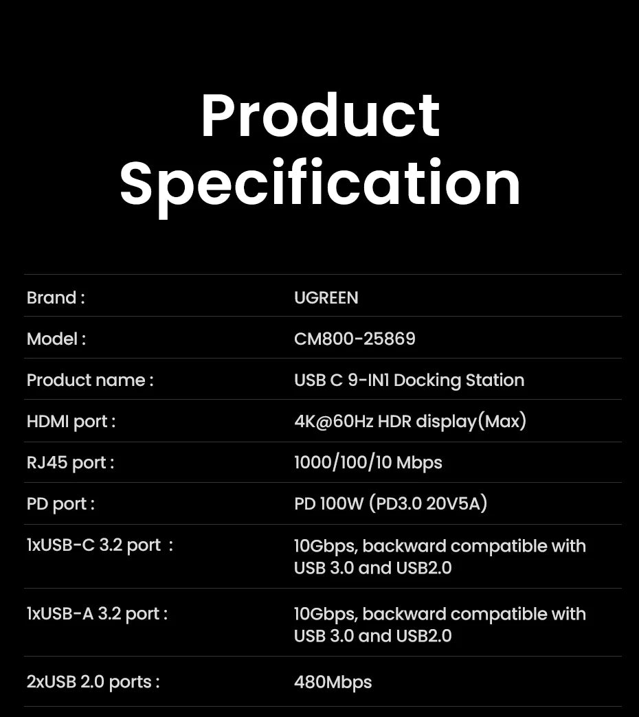 9-in-1 USB-C Gaming Docking Station with 4K HDMI and Stand
