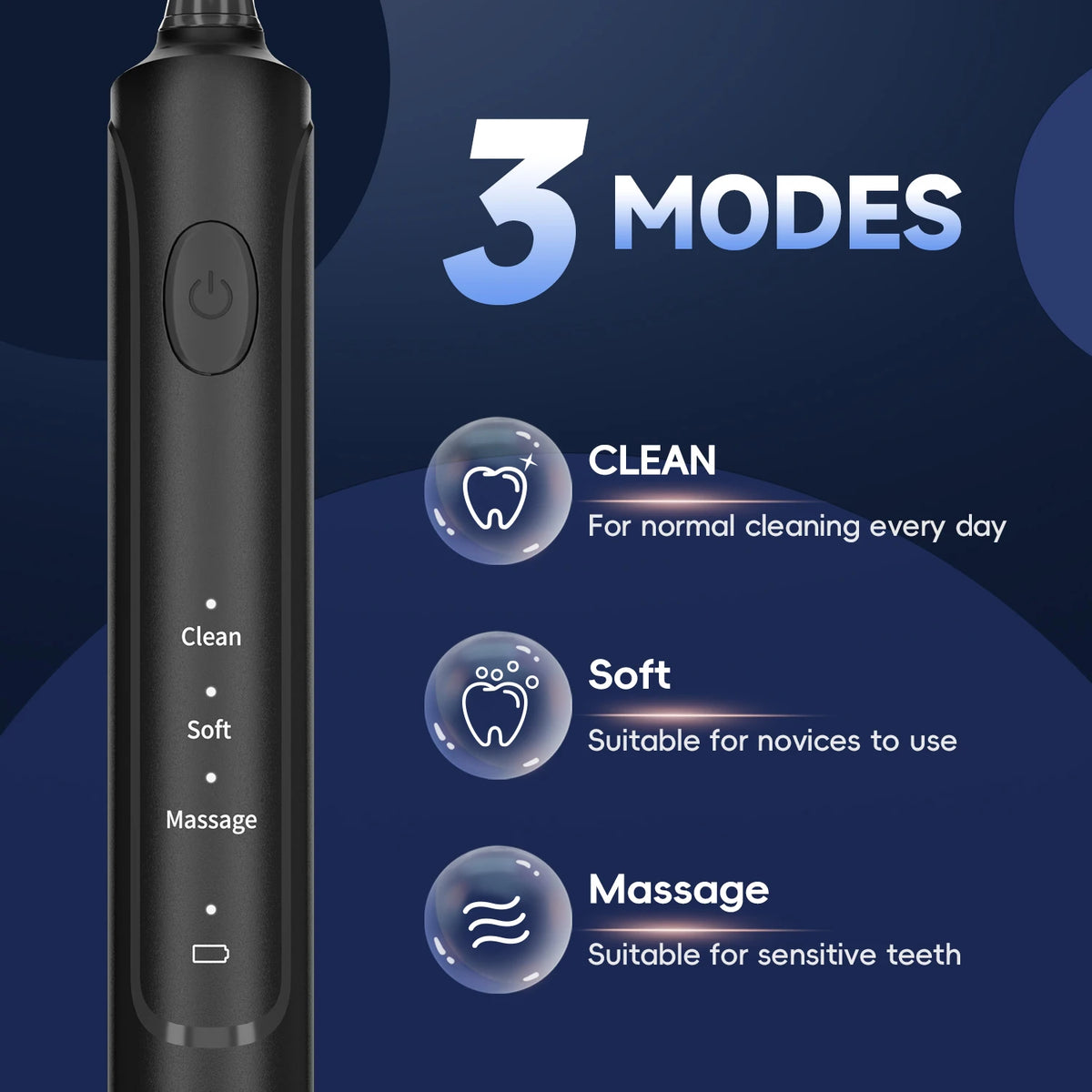 Rechargeable Electric Toothbrush with 3 Cleaning Modes