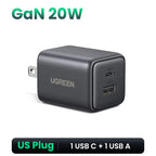 20W GaN Dual-Port USB-C and USB-A Fast Wall Charger