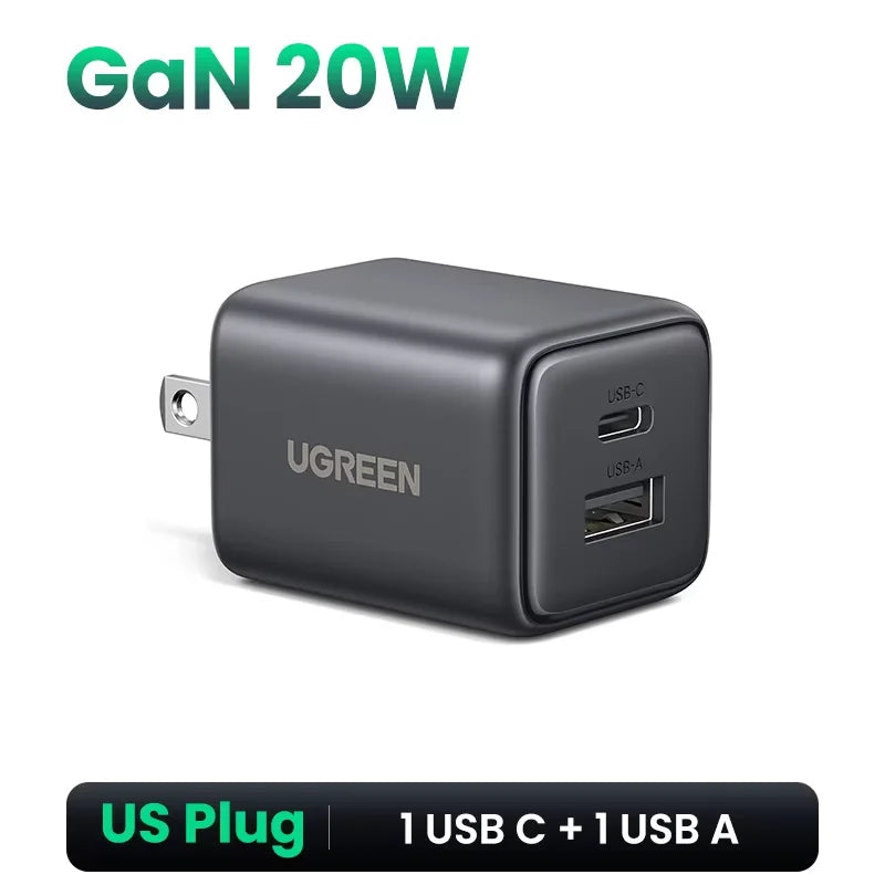 20W GaN Dual-Port USB-C and USB-A Fast Wall Charger