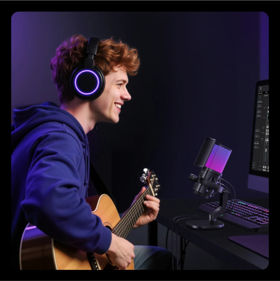 USB Condenser Microphone with RGB Lighting for Gaming and Streaming