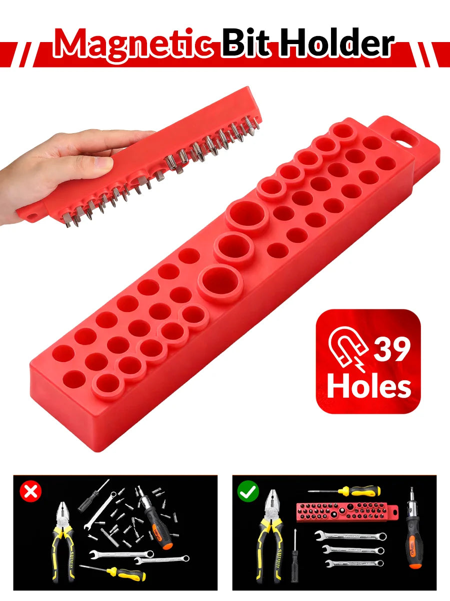 Magnetic 39-Hole Organizer for 1/4 Inch Hex Screwdriver Bits - 9