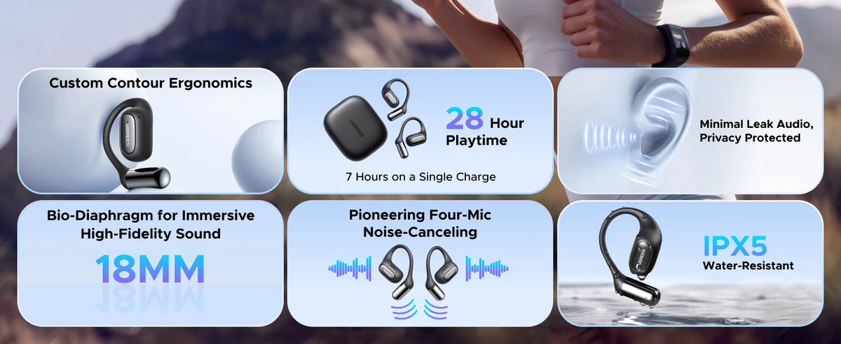 Open-Ear Bluetooth Wireless Sport Earbuds with Ear-Hooks