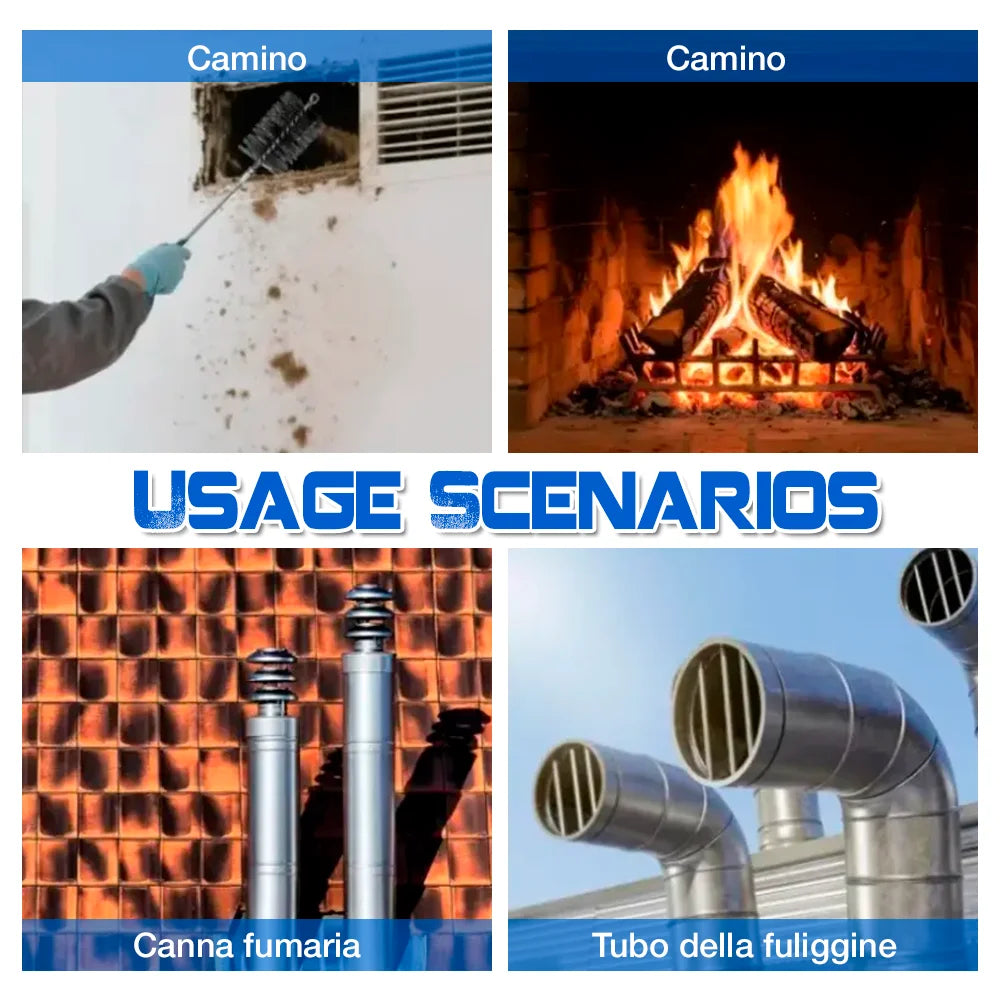 Flexible Steel Wire Chimney and Flue Pipe Cleaning Brush Set - 6