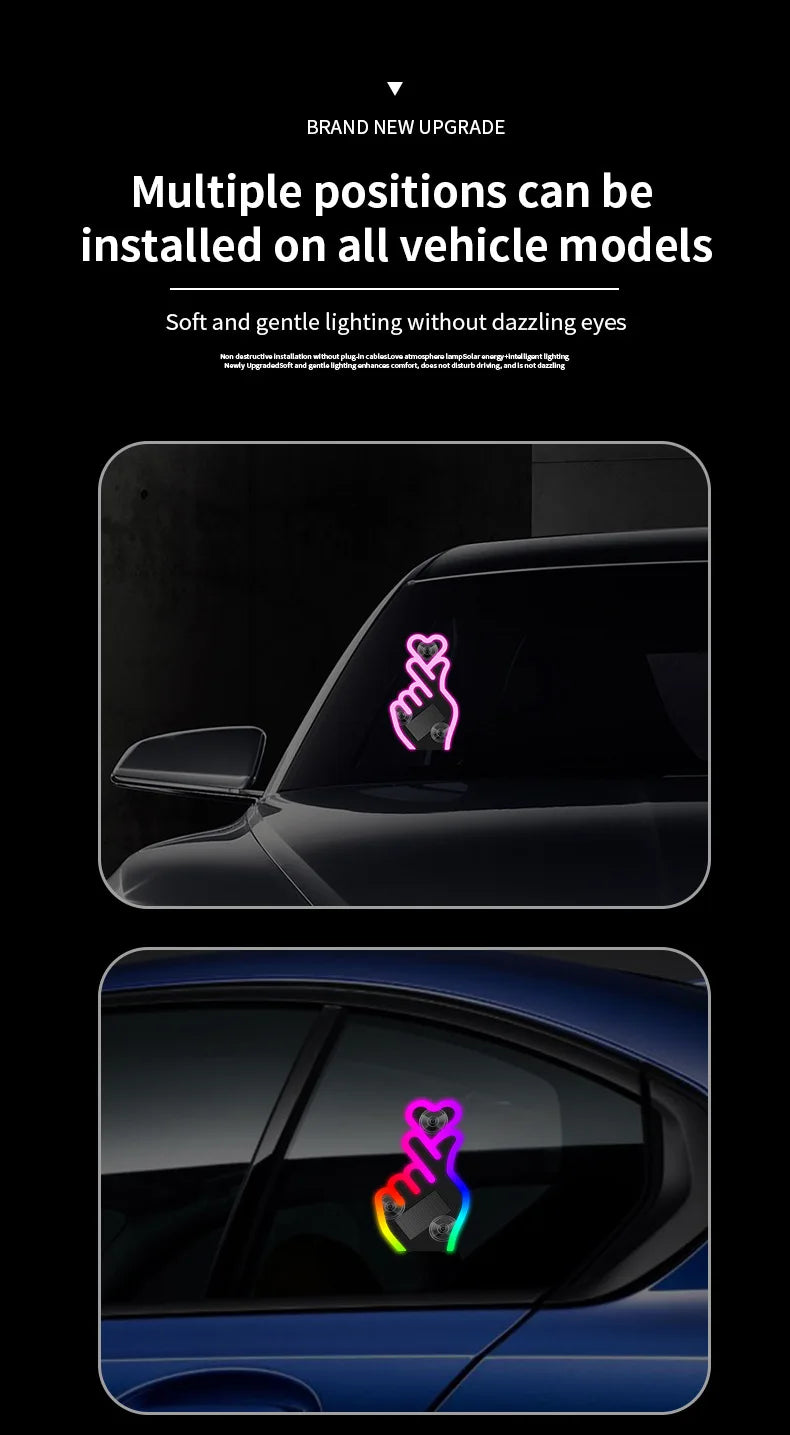 Solar USB Heart Neon LED Car Window Atmosphere Light with Sensors