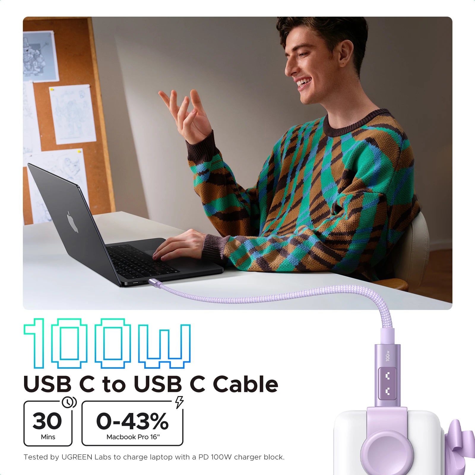 100W USB-C to USB-C Fast Charging and Data Sync Cable - 2