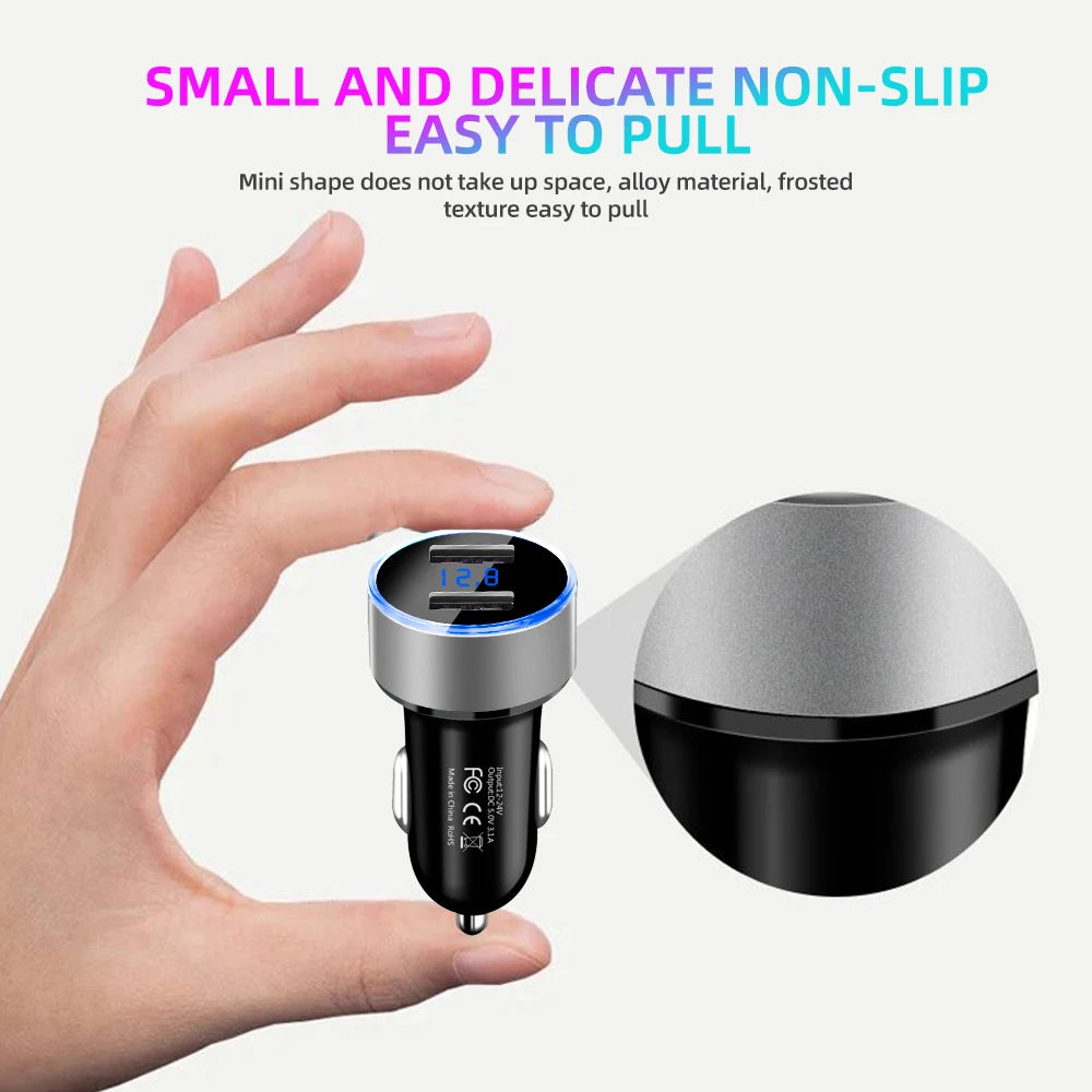 3.1A Dual USB Car Charger with LED Digital Voltage Display 12V 24V