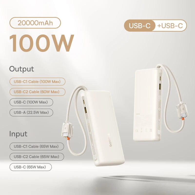145W Fast Charging Power Bank with Built-In Cables 25000mAh