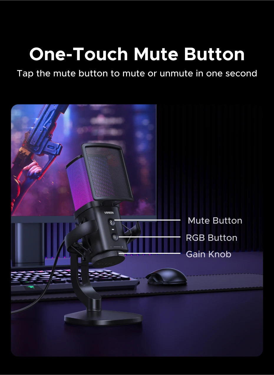 USB Condenser Microphone with RGB Lighting for Gaming and Streaming