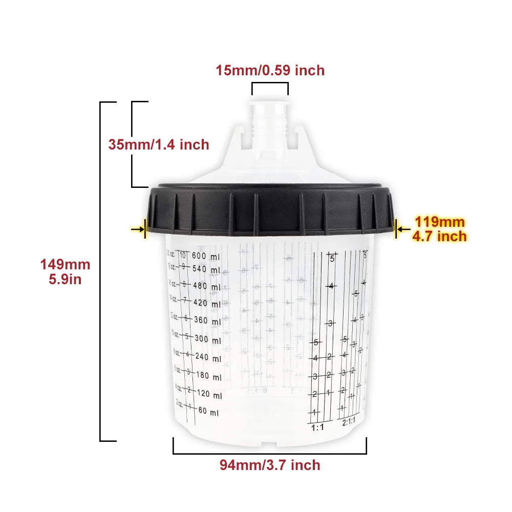 600ml Disposable Paint Sprayer Mixing Cup and Lid System