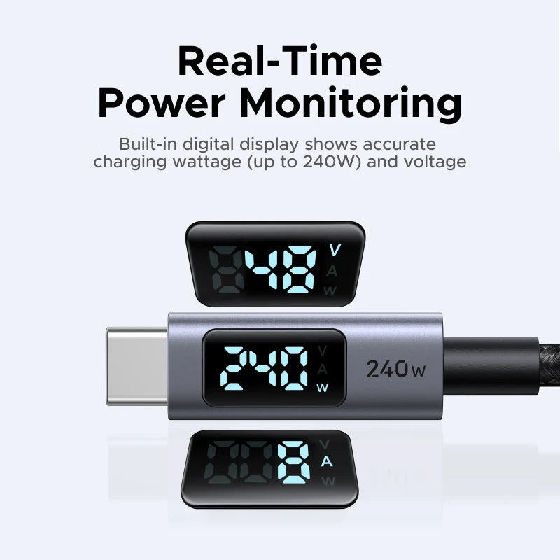 240W USB-C Fast Charging Cable with Real-Time Digital Display