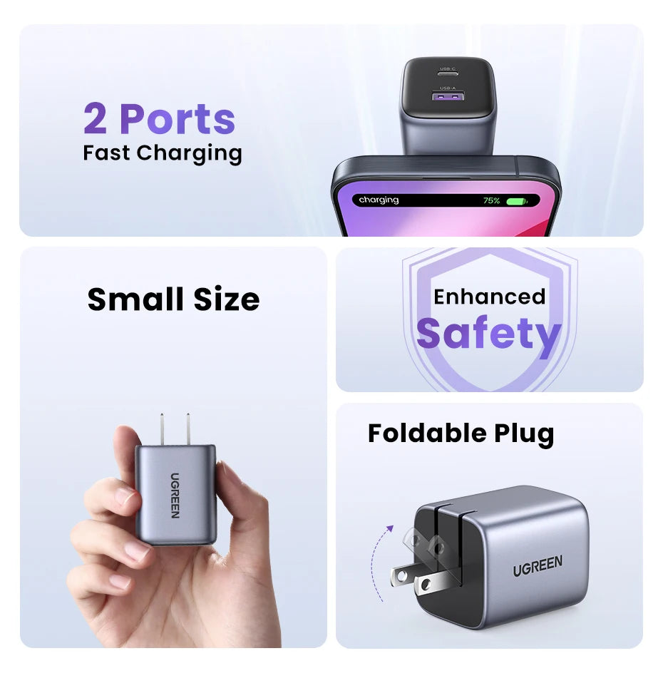 35W GaN Dual Port USB-C and USB-A Fast Wall Charger