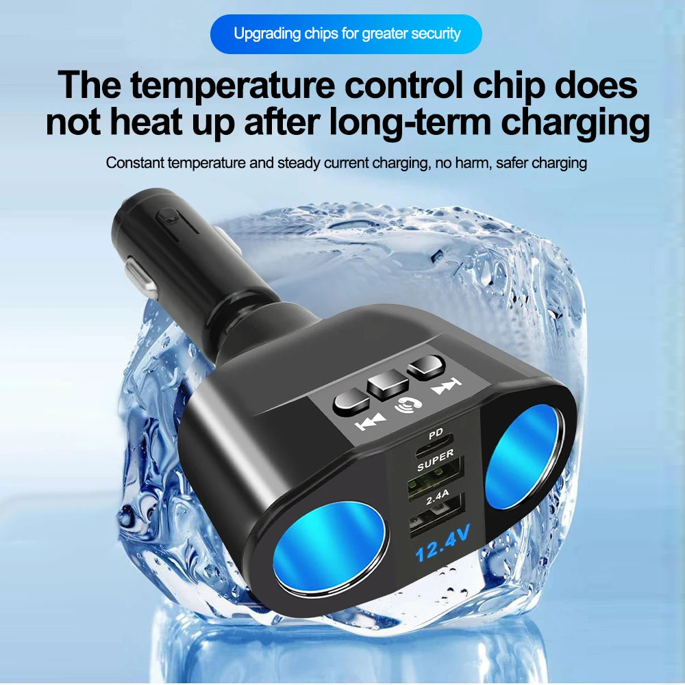 Car Cigarette Lighter Splitter PD USB Charger Bluetooth 5.0 FM Adapter