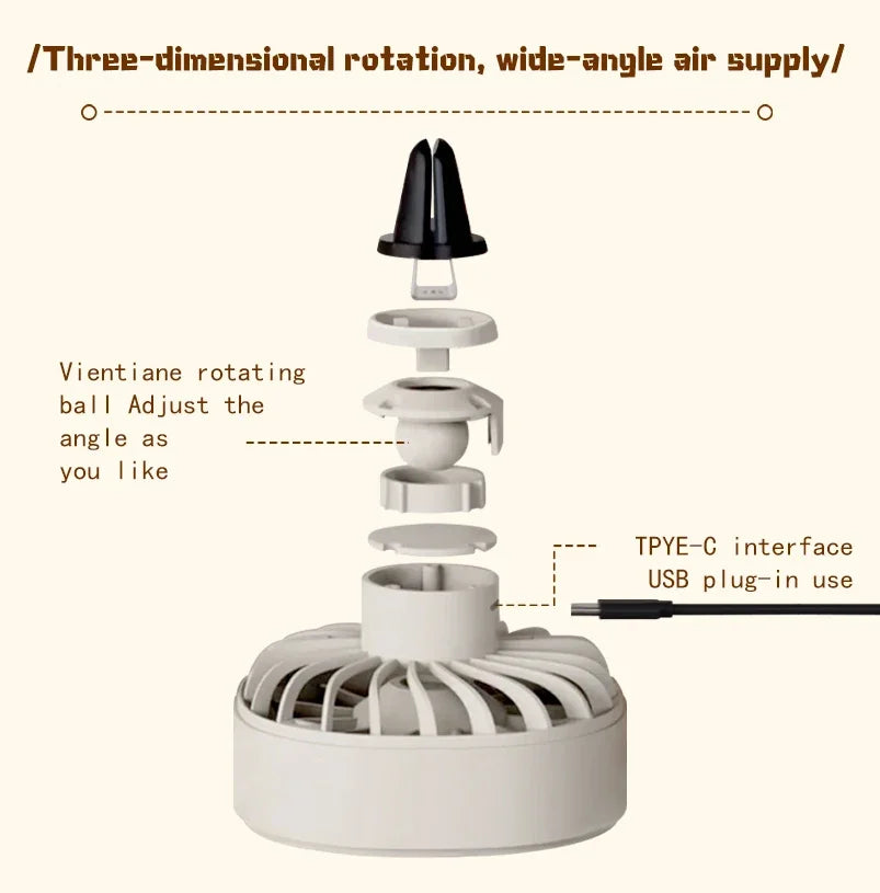 Portable 5V USB Car Air Vent Cooling Fan with 3 Gears and RGB Light