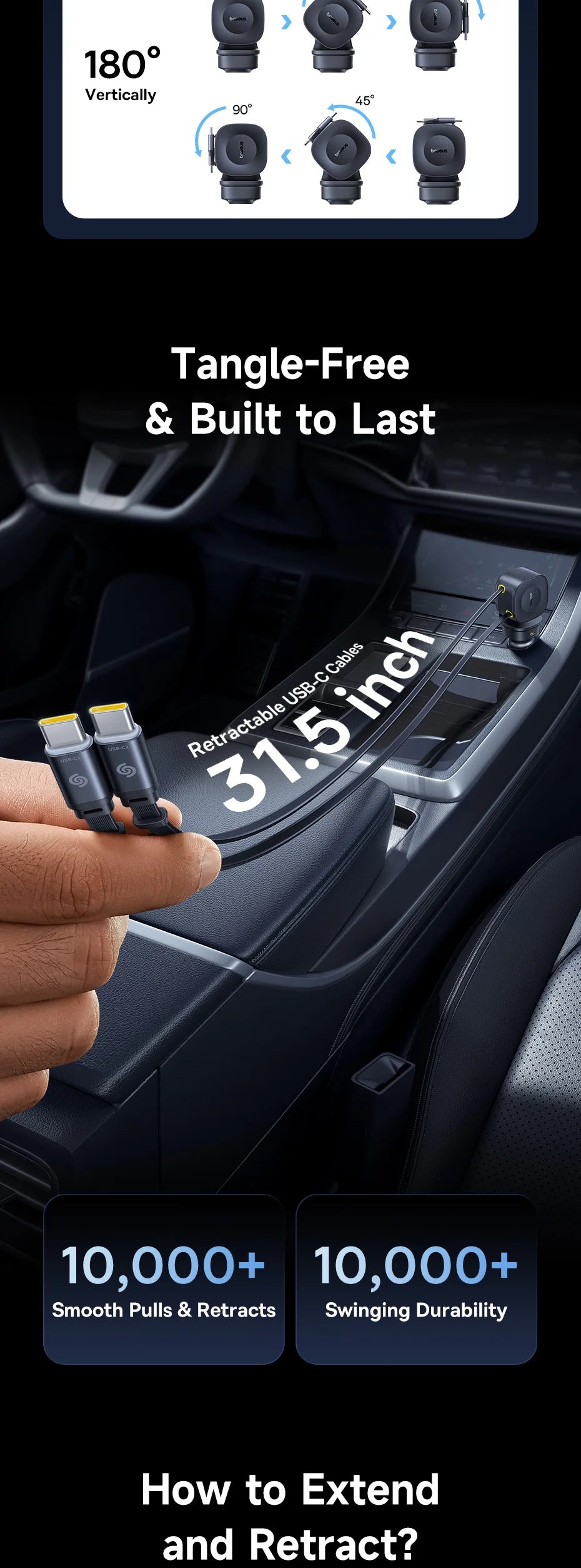 100W Fast Charging 4-Port Retractable Car Charger
