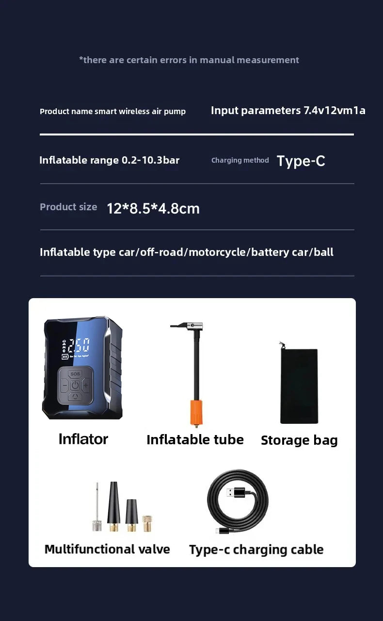 150PSI Portable Cordless Electric Tire Inflator Air Compressor Pump