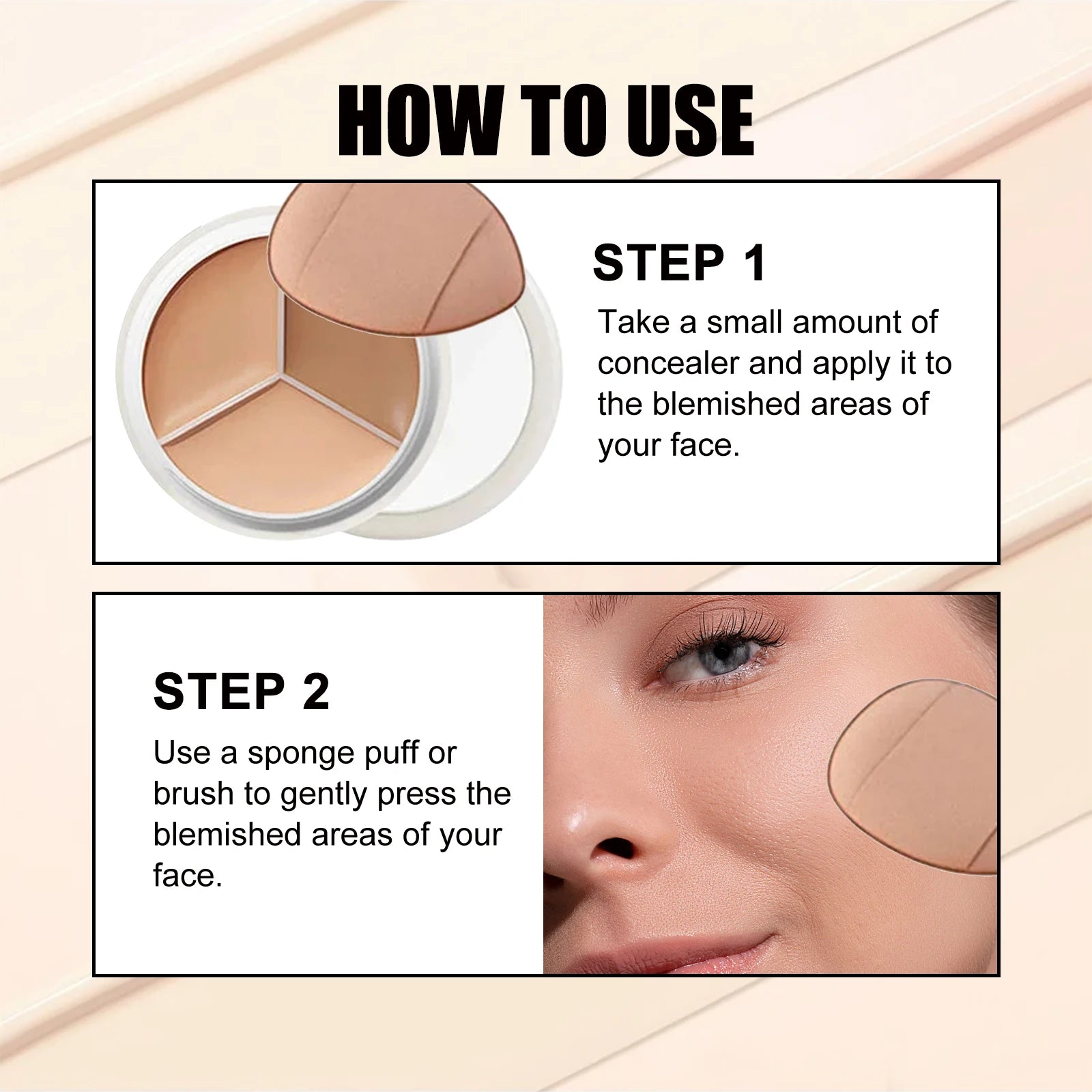 3-Color Cream Concealer Palette for Dark Circles and Blemishes - 12