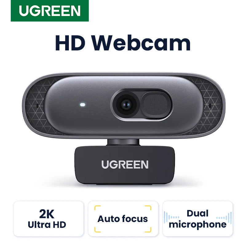2K HD USB Webcam with Dual Microphones for Streaming and Video Calls