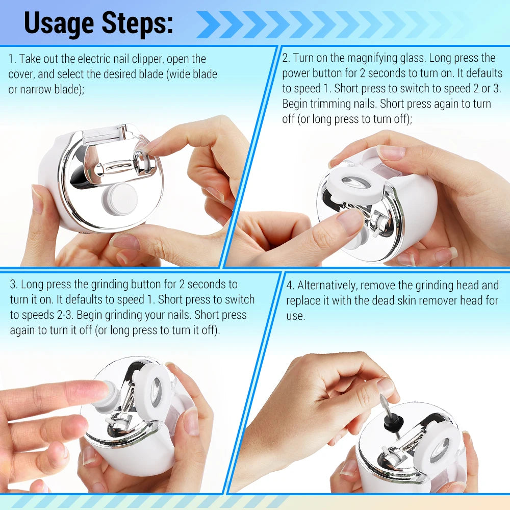 Electric Automatic Nail Clipper with Magnifier and LED Light
