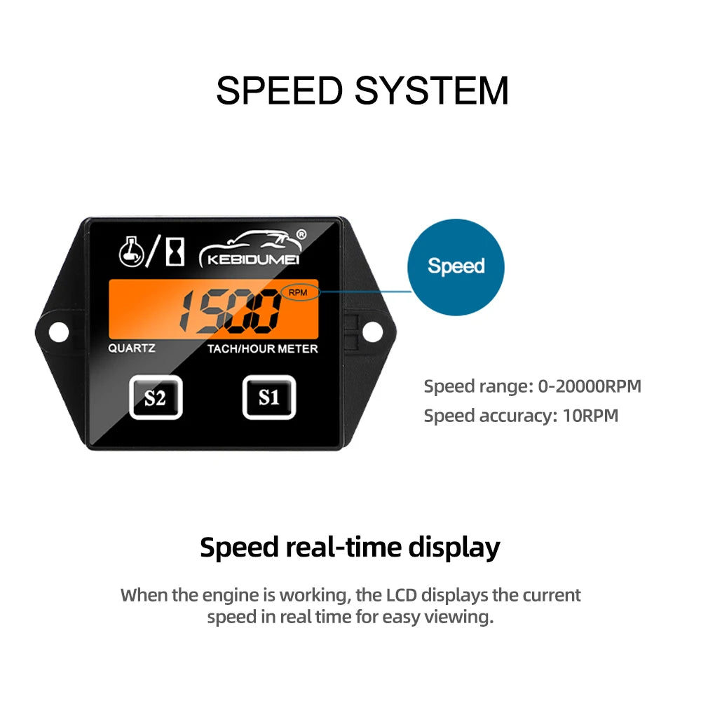 Digital Engine Tachometer and Hour Meter Gauge for Spark Ignition Engines