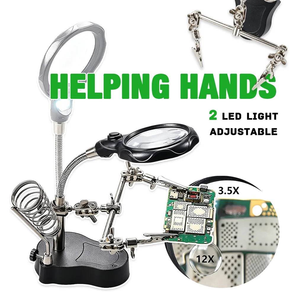 Soldering Helping Hand Station with LED Magnifying Glass