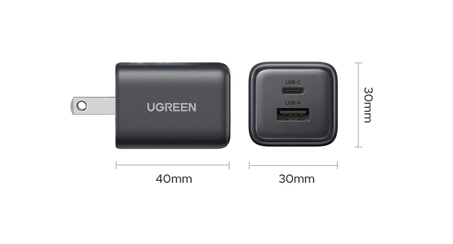 20W GaN Dual-Port USB-C and USB-A Fast Wall Charger